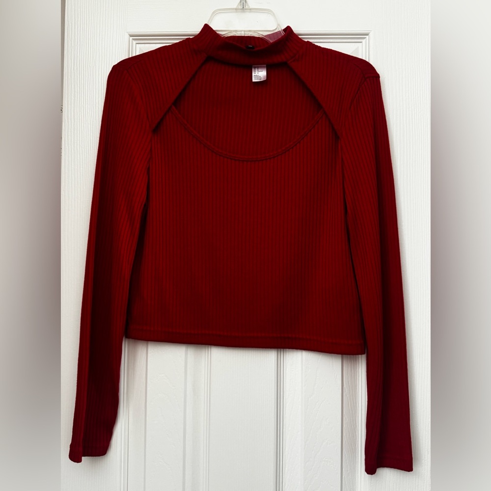 Zara Red Crop Cut Out Blouse, long sleeve, M